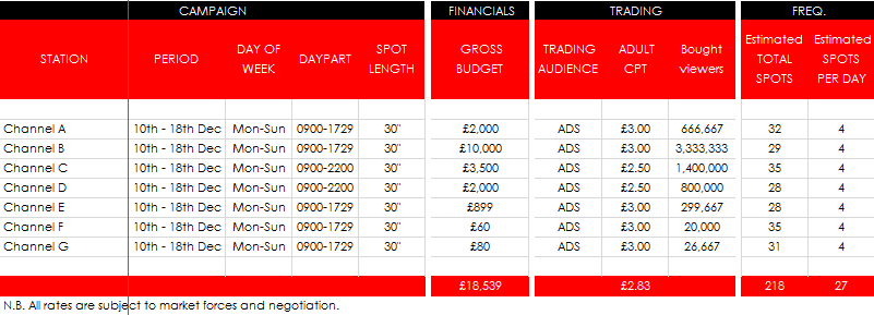 Example TV Ad Plan